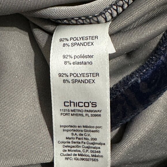 Chico’s size 3(XL/16) navy blue colorblock print velour criss cross neck tunic - Picture 5 of 7